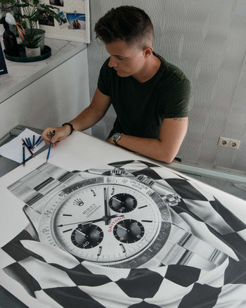 Tribute To Rolex Daytona 6265 "Big Red" Watch Art Print — Horological Art Print by Artist Tamás Fehér