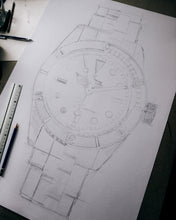 Load image into Gallery viewer, "Black Bay Then & Now" Watch Drawing — Horological Art Print by Artist Tamás Fehér