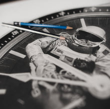 Load image into Gallery viewer, "Tribute To Ed White's Speedmaster" Watch Drawing — Horological Art Print by Artist Tamás Fehér