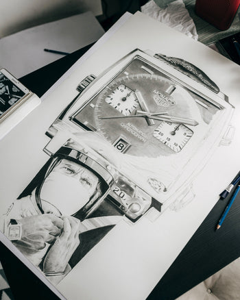 "Le Mans Chronograph" Watch Drawing — Horological Art Print by Artist Tamás Fehér