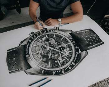 "Moonwatch Apollo 8" Watch Drawing — Horological Art Print by Artist Tamás Fehér