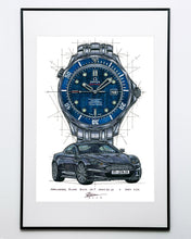 Load image into Gallery viewer, Omega Seamaster & James Bond Casino Royale Watch Drawing — Horological Art Print by Artist Ben Li