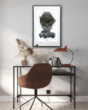 Load image into Gallery viewer, Omega Seamaster 300M & James Bond's Aston Martin Watch Drawing — Horological Art Print by Artist Ben Li