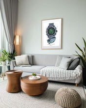 Load image into Gallery viewer, Omega Speedmaster X-33 Watch Drawing & SpaceX Dragon Tribute — Horological Art Print by Artist Ben Li