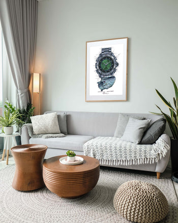 Omega Speedmaster X-33 Watch Drawing & SpaceX Dragon Tribute — Horological Art Print by Artist Ben Li