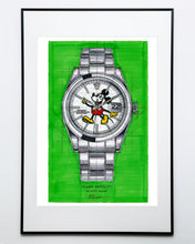 Load image into Gallery viewer, Rolex Datejust Watch Drawing & Tribute To Mickey — Horological Art Print by Artist Ben Li