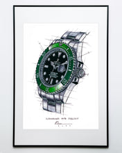 Load image into Gallery viewer, Rolex Submariner Date Green 126610LV Tribute — Horological Art Print by Artist Ben Li