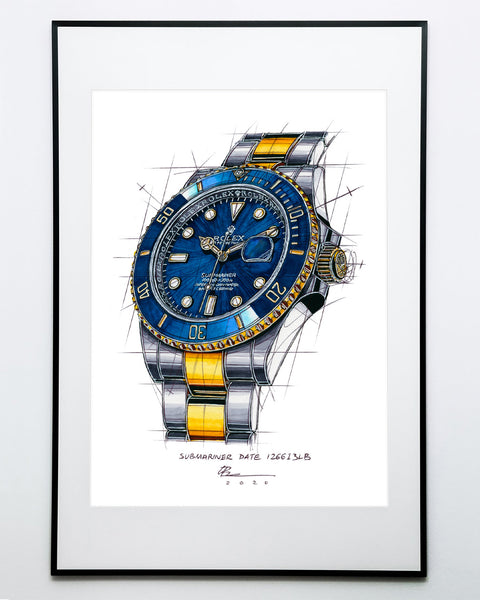 Rolex Submariner Date Two-Tone 126613LB Tribute — Horological Art Print by Artist Ben Li