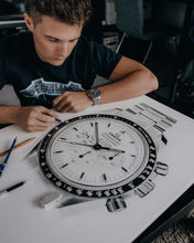 Load image into Gallery viewer, "Moonwatch Snoopy Apollo 13" Watch Drawing — Horological Art Print by Artist Tamás Fehér