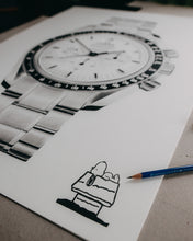 Load image into Gallery viewer, "Moonwatch Snoopy Apollo 13" Watch Drawing — Horological Art Print by Artist Tamás Fehér