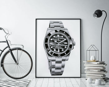 "Submariner Ref. 114060" Waves Watch Drawing — Horological Art Print by Artist Tamás Fehér