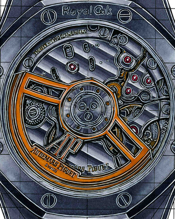 Tribute To The Royal Oak & AP Calibre 4302 Watch Drawing — Horological Art Print by Artist Ben Li