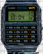 Load image into Gallery viewer, Casio CA-53W Watch Drawing & Tribute To Back To The Future — Horological Art Print by Artist Ben Li