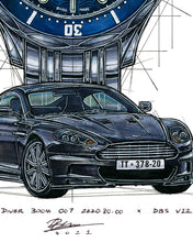 Load image into Gallery viewer, Omega Seamaster & James Bond Casino Royale Watch Drawing — Horological Art Print by Artist Ben Li