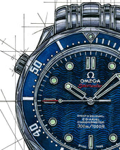 Load image into Gallery viewer, Omega Seamaster & James Bond Casino Royale Watch Drawing — Horological Art Print by Artist Ben Li