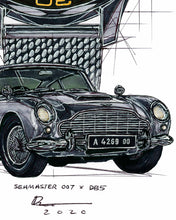 Load image into Gallery viewer, Omega Seamaster 300M & James Bond's Aston Martin Watch Drawing — Horological Art Print by Artist Ben Li
