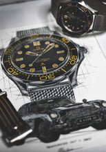 Load image into Gallery viewer, Omega Seamaster 300M & James Bond's Aston Martin Watch Drawing — Horological Art Print by Artist Ben Li