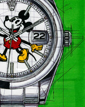 Load image into Gallery viewer, Rolex Datejust Watch Drawing & Tribute To Mickey — Horological Art Print by Artist Ben Li