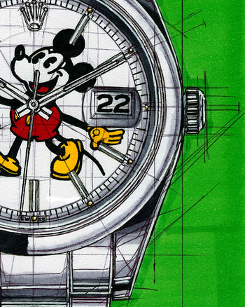 Rolex Datejust Watch Drawing & Tribute To Mickey — Horological Art Print by Artist Ben Li