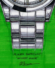 Load image into Gallery viewer, Rolex Datejust Watch Drawing & Tribute To Mickey — Horological Art Print by Artist Ben Li