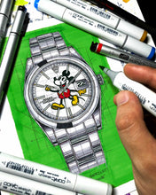 Load image into Gallery viewer, Rolex Datejust Watch Drawing & Tribute To Mickey — Horological Art Print by Artist Ben Li