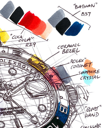 Rolex GMT-Master II Watch Drawing "Deconstructed" — Horological Art Print by Artist Ben Li