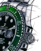 Load image into Gallery viewer, Rolex Submariner Date Green 126610LV Tribute — Horological Art Print by Artist Ben Li