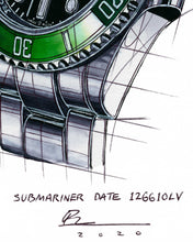 Load image into Gallery viewer, Rolex Submariner Date Green 126610LV Tribute — Horological Art Print by Artist Ben Li
