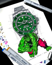 Load image into Gallery viewer, Rolex Submariner Hulk Tribute — Horological Art Print by Artist Ben Li