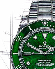 Load image into Gallery viewer, Rolex Submariner Hulk Tribute — Horological Art Print by Artist Ben Li