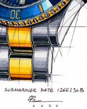 Load image into Gallery viewer, Rolex Submariner Date Two-Tone 126613LB Tribute — Horological Art Print by Artist Ben Li