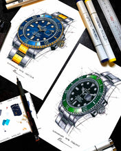 Load image into Gallery viewer, Rolex Submariner Date Two-Tone 126613LB Tribute — Horological Art Print by Artist Ben Li