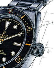 Load image into Gallery viewer, Tudor Black Bay BB58 Watch Tribute — Horological Art Print by Artist Ben Li