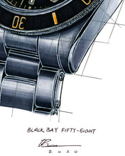 Load image into Gallery viewer, Tudor Black Bay BB58 Watch Tribute — Horological Art Print by Artist Ben Li