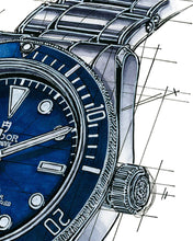 Load image into Gallery viewer, Tudor Black Bay BB58 Navy Blue Watch Tribute — Horological Art Print by Artist Ben Li
