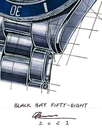 Tudor Black Bay BB58 Navy Blue Watch Tribute — Horological Art Print by Artist Ben Li