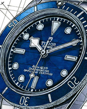 Load image into Gallery viewer, Tudor Black Bay BB58 Navy Blue Watch Tribute — Horological Art Print by Artist Ben Li