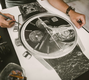 "Carrera Vintage Chronograph & 250GT Interior" — Horological Art Print by Artist Tamás Fehér