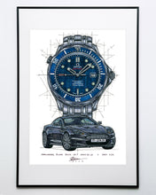 Load image into Gallery viewer, Omega Seamaster &amp; James Bond Casino Royale Watch Drawing — Horological Art Print by Artist Ben Li