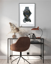 Load image into Gallery viewer, Omega Seamaster 300M &amp; James Bond&#39;s Triumph Watch Drawing — Horological Art Print by Artist Ben Li