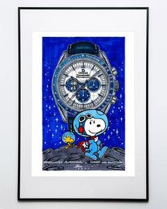 Omega Moonwatch Snoopy Award 50th Anniversary Watch Drawing — Horological Art Print by Artist Ben Li