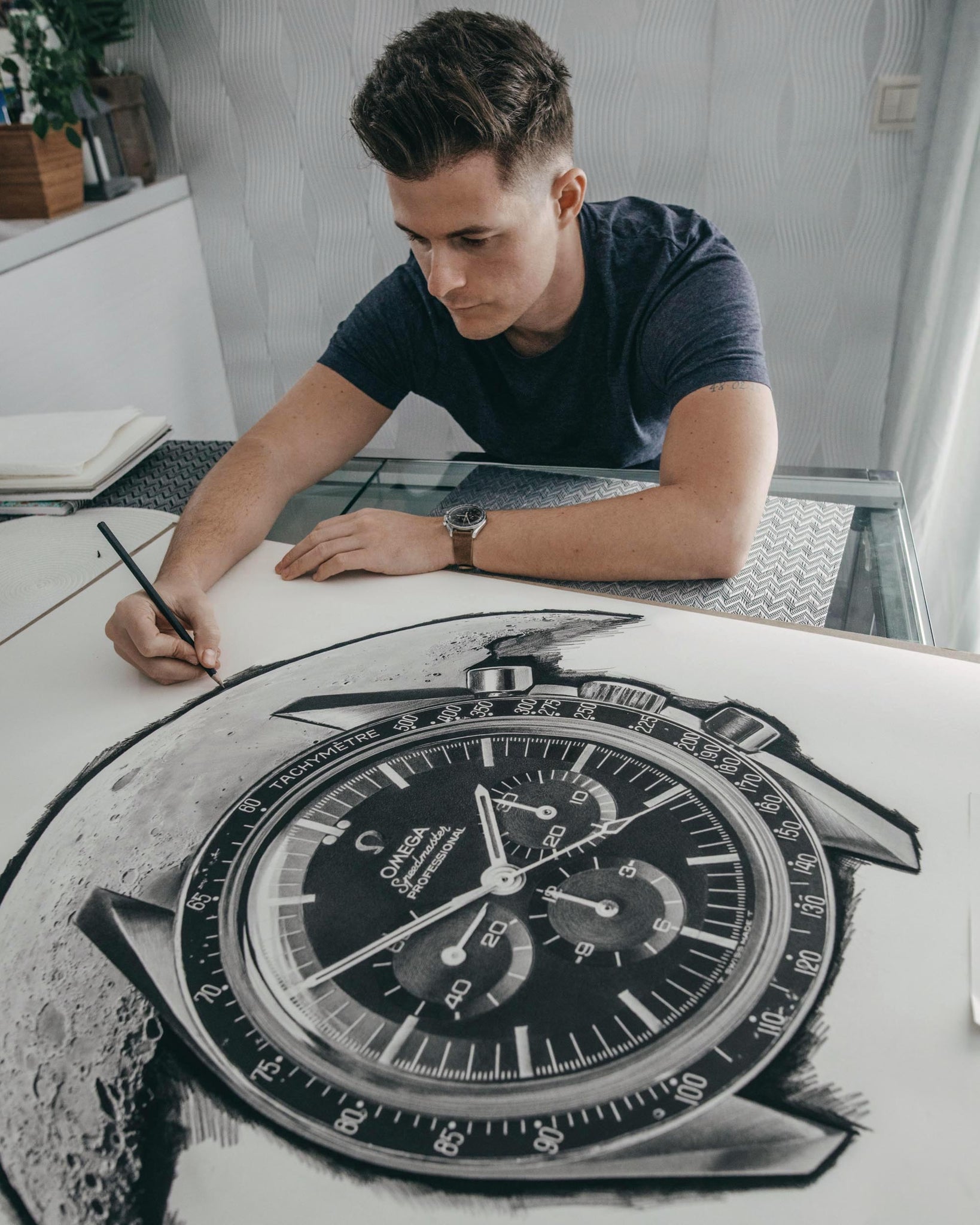 Watchmaker Drawing Tribute To The Moonwatch Watch Drawing Print – Horological Artwork ...