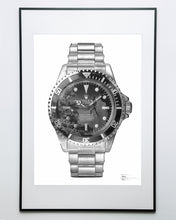 Load image into Gallery viewer, &quot;Submariner Ref. 5512&quot; Vintage Dive Watch Drawing — Horological Art Print by Artist Tamás Fehér