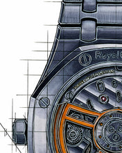 Load image into Gallery viewer, Tribute To The Royal Oak &amp; AP Calibre 4302 Watch Drawing — Horological Art Print by Artist Ben Li