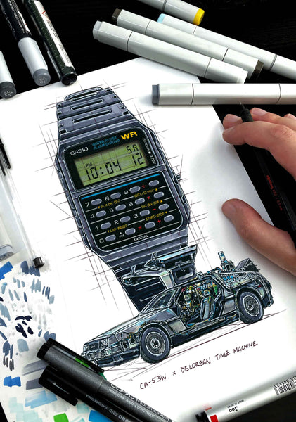 Casio CA-53W Watch Drawing & Tribute To Back To The Future — Horological Art Print by Artist Ben Li