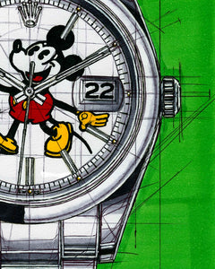 Rolex Datejust Watch Drawing & Tribute To Mickey — Horological Art Print by Artist Ben Li