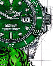 Load image into Gallery viewer, Rolex Submariner Hulk Tribute — Horological Art Print by Artist Ben Li