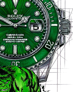 Rolex Submariner Hulk Tribute — Horological Art Print by Artist Ben Li