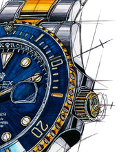Load image into Gallery viewer, Rolex Submariner Date Two-Tone 126613LB Tribute — Horological Art Print by Artist Ben Li
