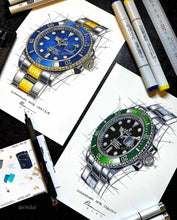Load image into Gallery viewer, Rolex Submariner Date Green 126610LV Tribute — Horological Art Print by Artist Ben Li